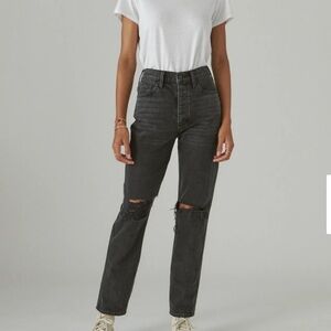 Lucky Brand Washed Black Straight Leg Distressed Jeans